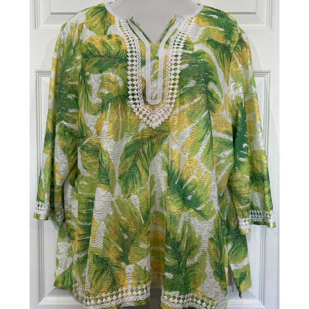 Alfred Dunner Tropical Botanical Floral Plus Size 2X Tunic Top Blouse